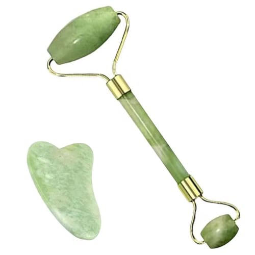 OUDQFCJ Piedra Gua Sha Facial y Rodillo Jade Auténtico Masajeador Facial Antiarrugas Kit de Cuidado de la Piel para la Cara