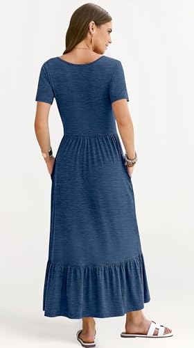Image of AUSELILY Womens Summer Dresses 2025 Short Sleeve Maxi Dress Crewneck Casual Sundresses with Pockets
