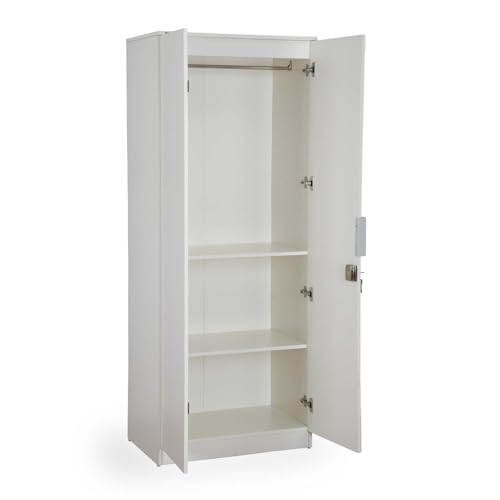 Image of Nilkamal Joyce 2 Door Wooden Wardrobe for Bedroom | Almirah with 3 Shelves & 1 Hanging Rod| Clothes Cupboard | Engineered Wood | Frosty White
