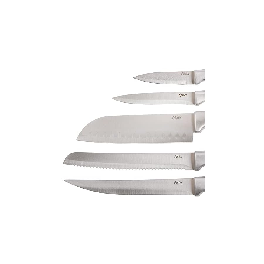 Oster-7056114-Oster-Baldwyn-High-Carbon-Stainless-Steel-Cutlery-Knife-Block-Set-14-Piece-Brushed-Satin Oster - 70561.14 Oster Baldwyn High-Carbon Stainless Steel Cutlery Knife Block Set, 14-Piece, Brushed Satin