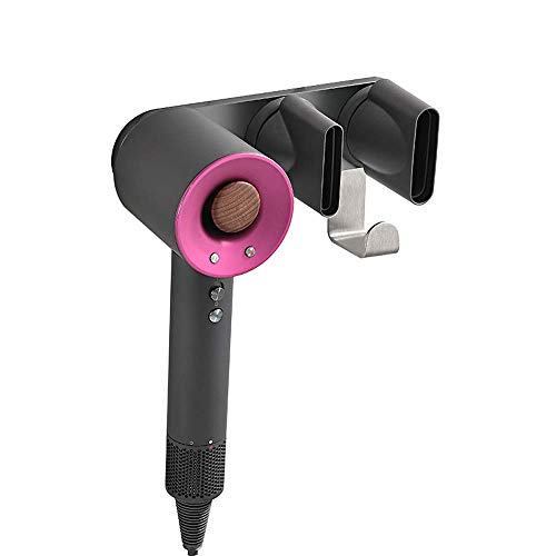 KAIYING Wall Mount Hair Dryer Holder,Magnet Bracket Stand Holder Storage Rack Organizer for Dyson Supersonic Hair Blow Dryer, Power Plug, Diffuser and Nozzle,Aluminum (Small_Grey)