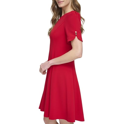 Image of DKNY Women's Button Short Sleeve Fit and Flare Dress