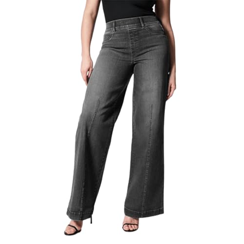 Jean ample à jambe large femme pantalon denim extensible taille haute coupe droite bootcut long