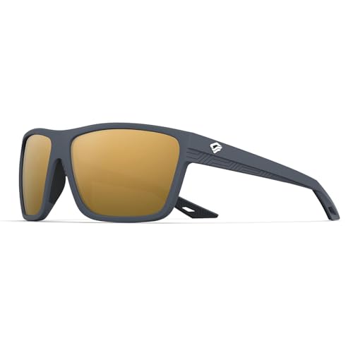 TOREGE Polarized Sports Sunglasses for Men & WomenUV400 Protection TR90 Frame Ideal for Fishing Cycling Running Driving (Matte Dark Grey Frame &Silver brown Lens C13)