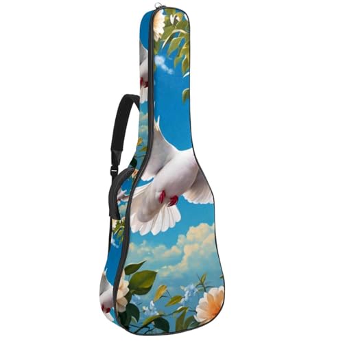 Sac de transport guitare à poches pour musicien nomade motif colombe multicolore