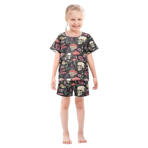 ALAZA Skull Flowers Mushroom Pajama Set Short Sleeve Sleepwear Soft Lounge Nightwear3