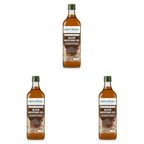 Image of Anveshan Wood Cold Pressed Mustard Oil - 1L | PET Bottle | Kacchi Ghani | Black Mustard Oil | A1 Grade Mustard Seeds & 0 trans fat| Rich Aroma | Naturally Cholesterol Free & Goodness of Omega 3