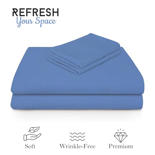 Image of FRESH FROM LOOM Soft Solid Plain 240 TC Single Size Bedsheet Set - Anti Fade, 1 Pillow Cover (Size- 60 x 90 inch | SkyBlue| Solid)