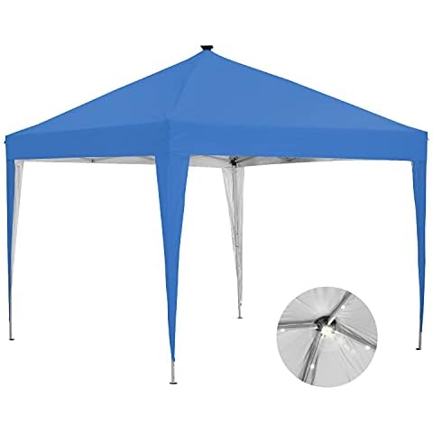 10 x 10 ft Pop-Up Canopy Tent Solar Power Led Light Tailgating Party Tents (Blue) Cover