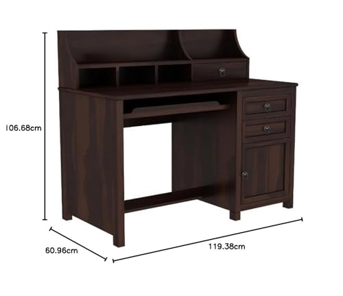 Image of Taj Solid Sheesham Wooden Study Table for Home and Office with Drawer and Cabinet Storage | Study Desk | Computer Table | Desktop Table (Walnut Finish) (61D x 119.4W x 106.7H) cm
