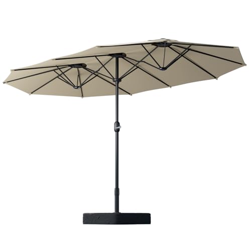 15ft Large Patio Umbrellas with Base Included, Double Sided Outdoor Umbrella, Market Umbrellas with Crank Handle, Backyard Umbrela for Deck, Garden, Pool (With Base)