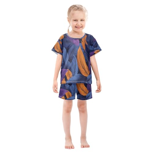 senya Short Sleeve Pajamas Sets Summer Cotton Sleepwear Blue Orange Feather3