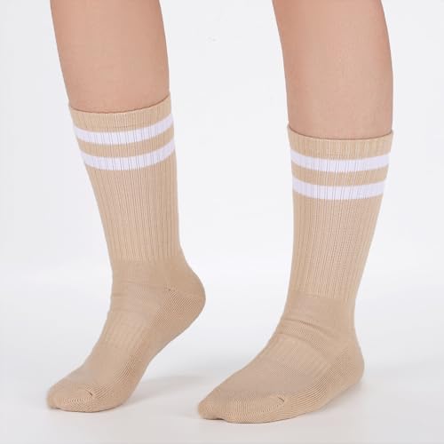 Image of Ultrafun 5 Pairs Striped Crew Socks Cotton Cushioned Athletic Sports Running Socks for Men Women Teens