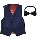 Boys' Formal Suit Vest with Bowtie Size 10 Navy Blue Slim Fit 2 Piece Kids Vest for Boys Homecoming Prom Suit Vest