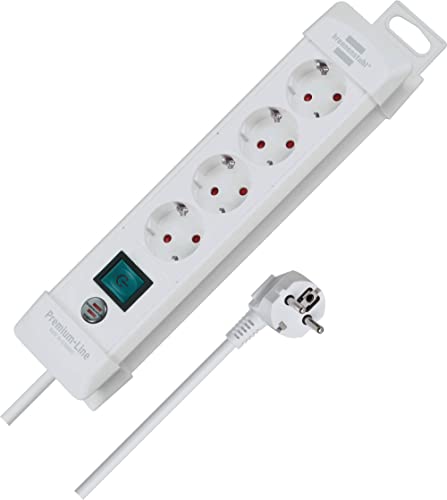 Brennenstuhl Premium-Line Steckdosenleiste 4-Fach (Steckerleiste mit Schalter und 1 8m Kabel - 45 Winkel der Schutzkontakt-Steckdosen Made in Germany) weiß