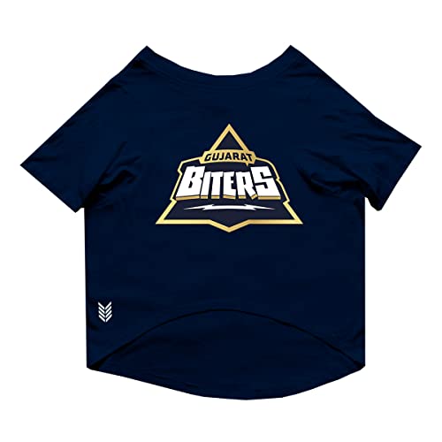 Image of Ruse Crew Neck Half Sleeves T-Shirt for Dogs IPL Replica Gujarat Biters Team Dog Cotton Jersey Printed Breathable Tees Apparel for Pet - Gift for Dogs (Chihuahuas, Papillons) (Blue, XXS)