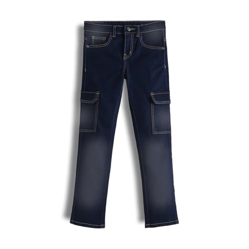 Image of Urbano Juniors Boy's Slim Fit Washed Denim Cargo Jeans with 6 Pockets Stretchable