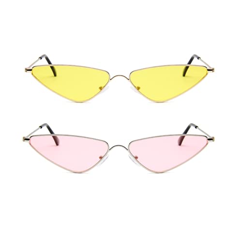 Cat Eye Sunglasses for Women, Retro Triangle narrow Glasses Party ,Hippie Metal Glasses Street Shot2