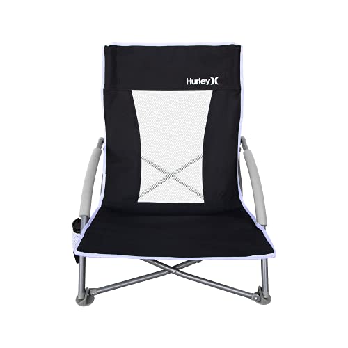 Hurley Low Sling Outdoor Folding Chair, Black Beachfront Decor