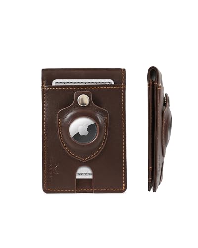 True Minimalist Slim wallet for men - Thin Front pocket leather wallet with airtag holder RFID blocking bifold card wallet for men - holds upto 8 cards No money clip wallet | Gifts for men.