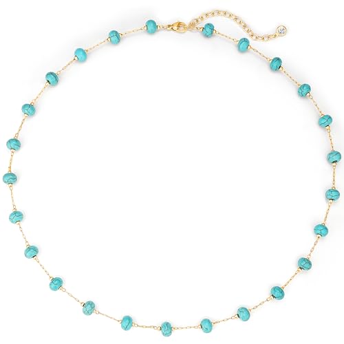 LADYGD Created Turquoise Necklace for Women 14K Gold Plated Beaded Choker Boho Necklaces Handmade Beach Summer Everyday Western Jewelry Gifts