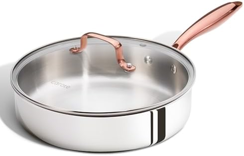 CAROTE 10" Tri-Ply Stainless Steel Frying Pan, Non-Toxic Fry Pan Egg Pan Omelet Pans, Oven Safe, Induction, Ceramic and Gas Cooktops Compatible, Silver - Thumbnail 2