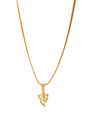 Image of Handicraft Kottage Gold plated Metal Ganesha Pendant with Chain for Men,women and kids | Gold plated Chain with Pendant | chain with Ganesh locket (Style 2)
