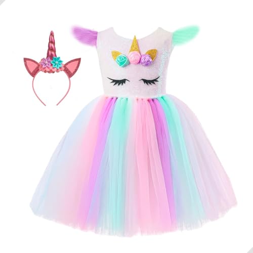 Fantasia Infantil Unicórnio com Tiara Mágica – Vestido Colorido T...