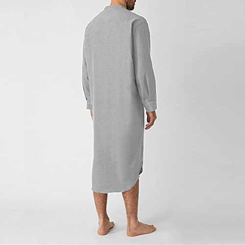 Men's Nightshirt Big&Tall V Neck Long Sleeve Pajama Shirt Mid-Length Nightgown Gown Night Sleep Shirts3