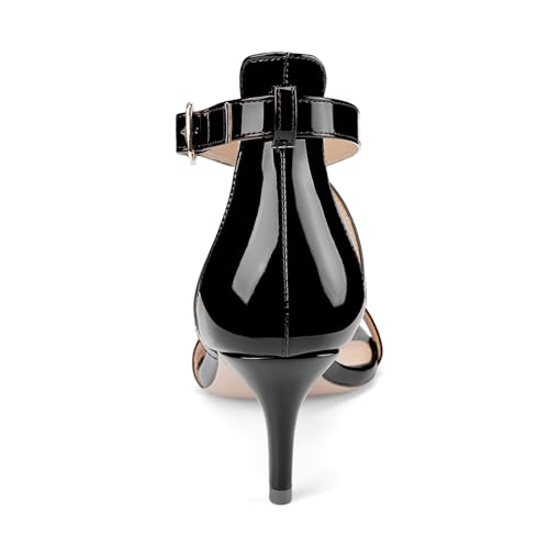 Oh Mispares Women’s Heeled Sandals Round Open Toe Mid Stiletto Heel Adjustable Crossover Straps Buckle Patent Leather Summer Dress Shoes Wedding Party Prom3