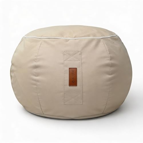 Aiire Puff Exterior Jardín en Olefina - Reposapies Puf con Relleno Incluido XXL de Diseño para Jardín,Terraza o Piscina - Reposa Pies Bean Bag Moderno - Taburete Sofa Beige [45x30]