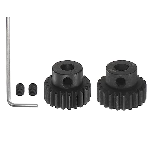 HARFINGTON 32P Hardened Pinion Motor Gear Set 2pcs 21T 22T Fit 5mm RC Motor Shaft 0.8 Metric Pitch 32 Pitch Gears for RC Car, with Hex Key