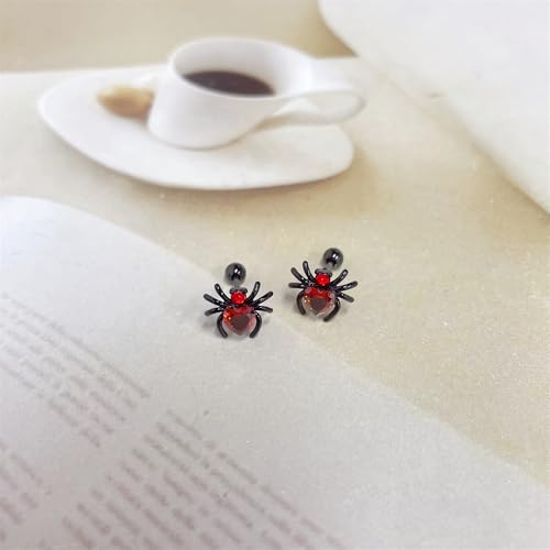 Punk 20g Black Spider Red CZ Cartilage Halloween Tiny Stud Earrings for Women Men Stainless Steel Animal Crystal Heart Love Screw Back Tragus Helix Small Studs Earring Cute Gothic Party Jewelry Gifts4