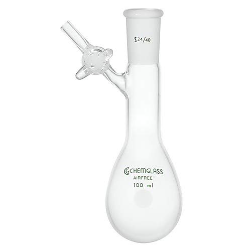 Chemglass AF-0520-23 Series AF-0520 Reaction Flask, Airfree, Schlenk, Valve, Single Neck, 14/20 Outer Joint, 100 mL Capacity