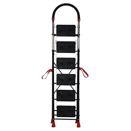 Image of FLIPZON Halo Foldable 6 Step Ladder for Home and Office Use | Alloy Steel | Wide Steps | Wobble-Free | Skid-Free Steps | Durable Safety Ladder | Rust Free | Anti-Skid (Black)