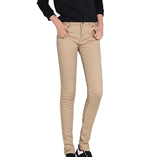 Maiyifu-GJ Women's Winter Warm Fleece Lined Jeans Slim Fit Thermal Pencil Denim Pants Skinny High Waisted Tapered Jean (Khaki,27)