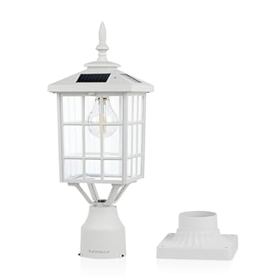 Kemeco ST4224Q-W Solar Post Light Outdoor Led Squared Frame Fixture with 3" Pier Mount Base for Garden Street Pole Landscape Yard Driveway Entryways (White)