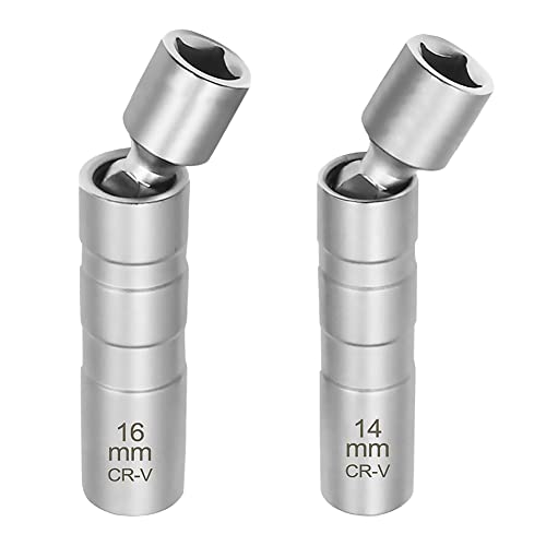 Kigauru 2本セット スパークプラグレンチ 14mm / 16mm プラグレンチ 鋼製 磁気 スパークプラグソケット 差込角9.5mm(3/8")12角薄壁 360度回転 ユニバーサルジョイント スパークプラグソケット 分解する工具