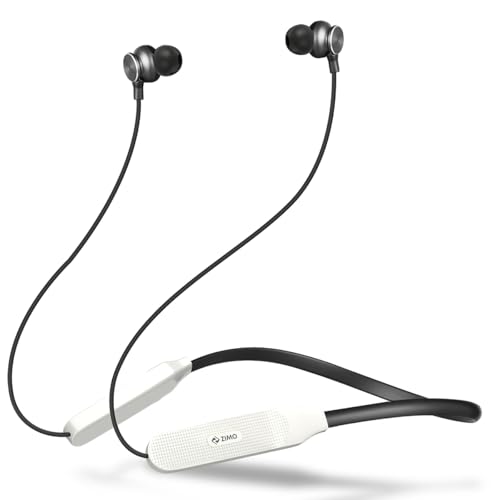 Image of Zimo AeroFlex Bluetooth 5.2 Wireless in-Ear Headphones, 18Hrs Playtime, Deep Bass, HD Calls, Dual Device Pairing, Voice Assist, Type-C Fast Charge Wireless Neckband, IPX4 (White & Jet Black)