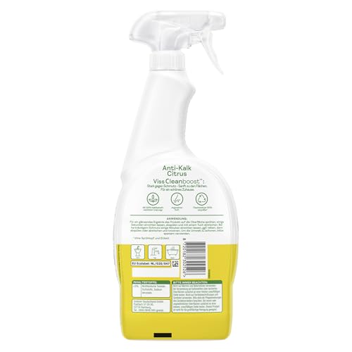 Viss Cleanboost Reiniger Spray Bad+Dusche Anti-Kalk Citrus Reinigungsmittel für strahlenden Glanz mit 100% Kalklösekraft natürlichen Ursprungs 750 ml