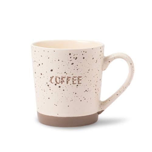FabFinds Natural Speckled Ceramic Coffee Mug 400ml Smooth Shine Glaze Mug with Beige Base White Ceramic Tea & Coffee Cup Rustic Speckled Finish Ideal for Hot Drinks