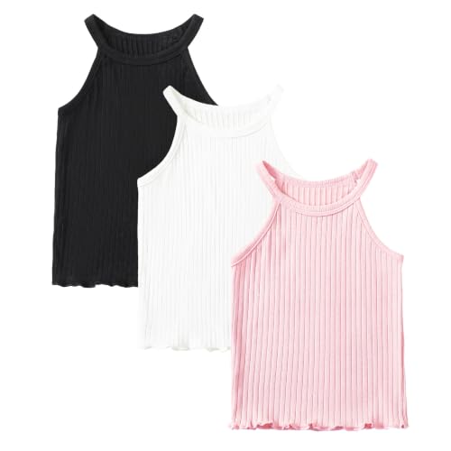 Image of ROMPERINBOX Toddler Tank Tops Girls 3 Pack Ribbed Knit Multipacks Halter Top Camisoles Undershirt