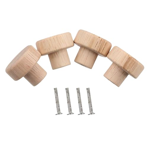 Image of 4 Pcs Wooden Door Pull Knobs, 1.39 inch(35mm) Wardrobe Cabinet Door Pull Knobs Handles with Screws, Round Pulls for Cabinet Drawer Shoe Box