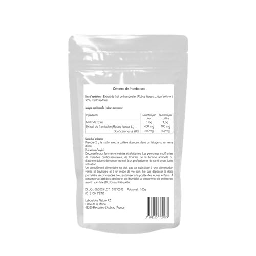 Cétones de framboise en poudre 100g, fabriqué en Occitanie, Nature AZ – vue 2