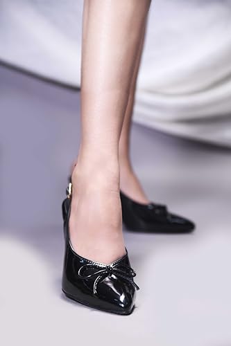JM LOOKS Women Black Slingback Stiletto Heels - Image 6