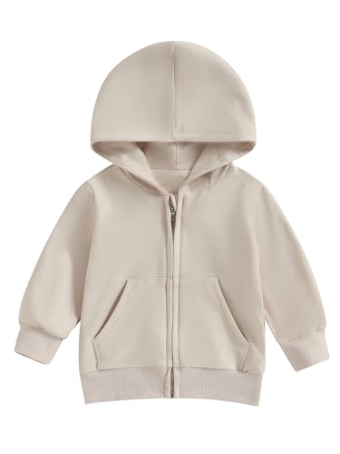 Dubute Sudadera con capucha y cremallera para bebé, color liso, ropa de invierno con bolsillos, albaricoque, 12-18 meses