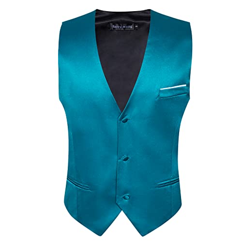 Image of Barry.Wang Vest for Men Business /Leisure Dress Suit Vests V-neck 2 Pockets Wedding Party Tuxedo Satin Waistcoat
