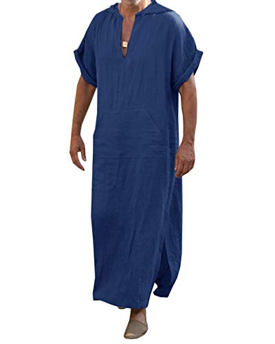 Fueri - Túnica de lino con capucha para hombre, estilo ético, kaftan...
