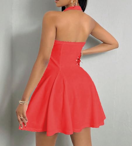 Image of PerZeal Women's Summer Halter Dress Backless Mini Beach Party Dress Sleeveless A-Line Sundress Casual Club Dress