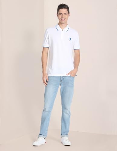 Image of U.S. POLO ASSN. Solid Slim Fit Polo T Shirts for Men - 100% Cotton, Half Sleeves Mens Tshirt - 3XL, White